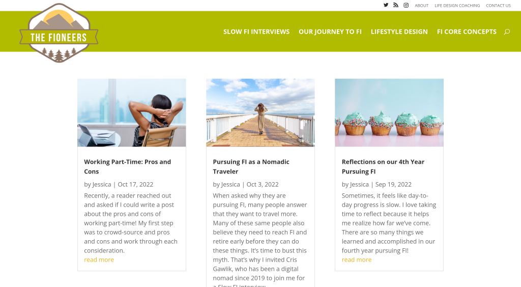 The Fioneers home page before the site redesign - featuring their most recent blog posts.