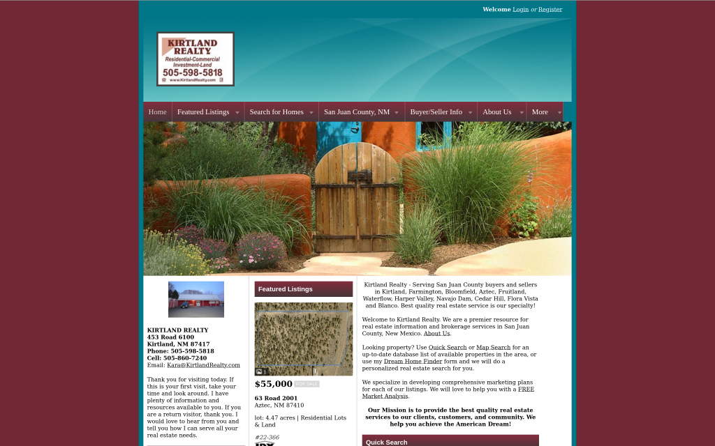 Screenshot of Kirtland Realty's Website before work was done to it. 